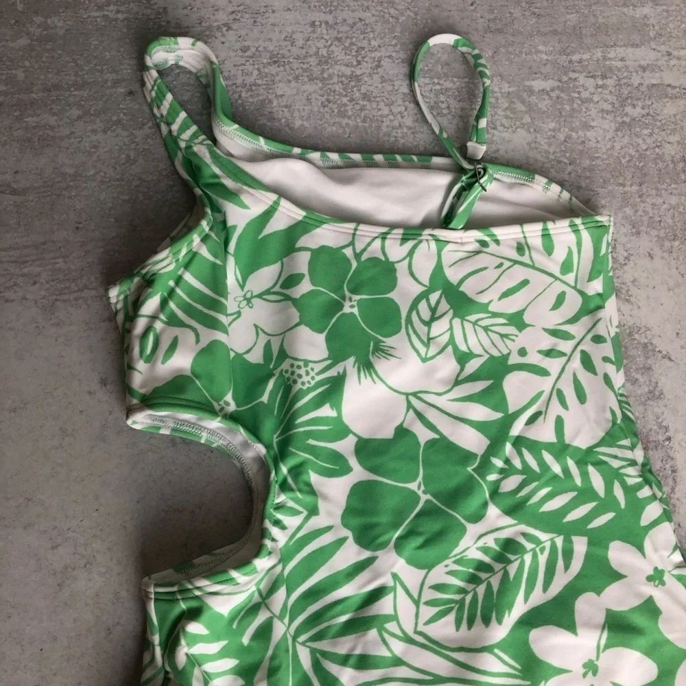 Abercrombie Kids Green Floral One-Shoulder Swimsuit 11/12